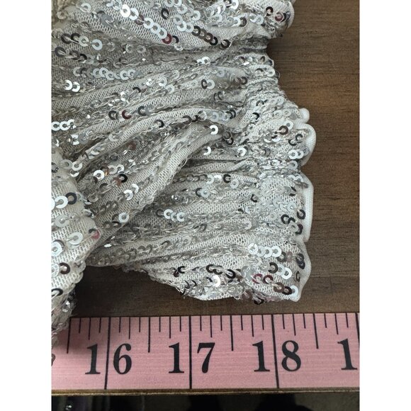 Cece Women XLarge Sequin Silver Blouse 3/4 Sleeve Lantern Elastic Waist Glam - Picture 9 of 11